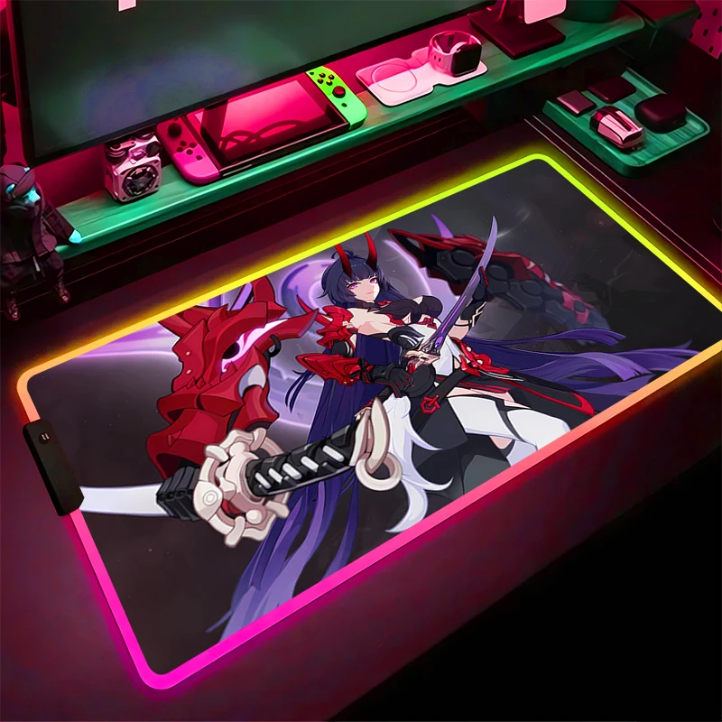 RGB Mouse Pad Non-Slip Rubber Edge locking mousepads Game play mats notebook computer Raiden Mei Honkai Impact 3 Home Decor