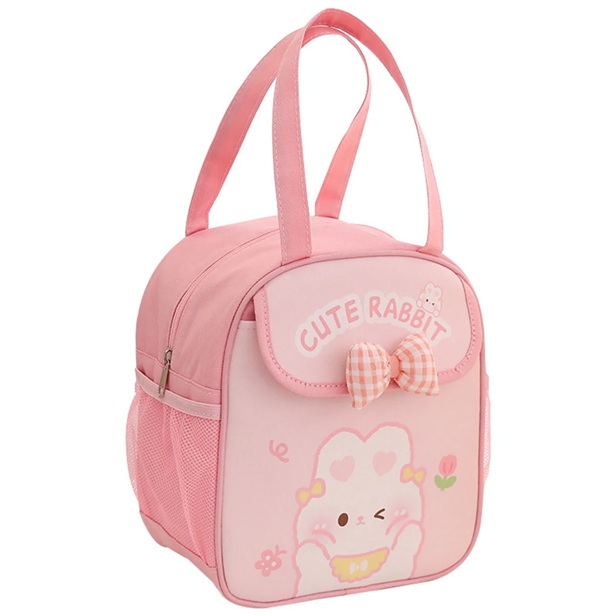 Kawaii Lunch Bag for Girls Cute Lunch Box Bag Insulated Bag Reusable Tote Bag for Hot or Cold Work Pink