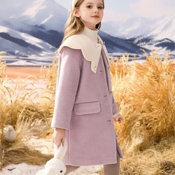 Girls Woolen Coat Overcoat Jacket Windbreak 2024 Gray Warm Plus Thicken Autumn Winter Cotton School Children's Clothing