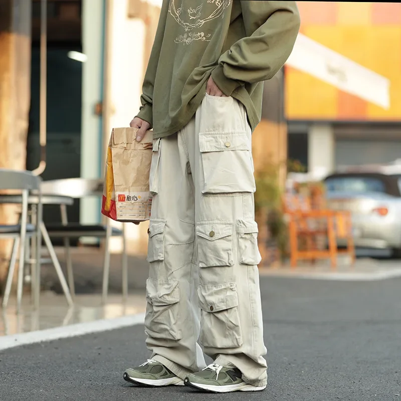 

Street Popular Multi-pocket Overalls Men's Harajuku Style Loose Casual Pants High Street Retro Men’s Slacks Solid Trousers S81