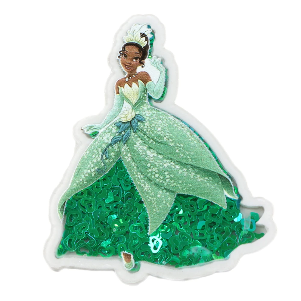 Disney Princess Ariel Tiana Quicksand Shakers Acrylic Planar Resin Ornament DIY Hairpin Jewelry Crafts Decoration Patch Applique