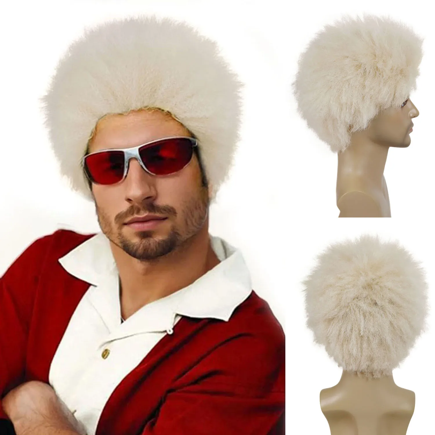 

Synthetic Hair Short Blonde Wigs for Men Guy Fieri Cosplay Halloween Costume Male Curly Wig Light Blonde Hair Big Volume