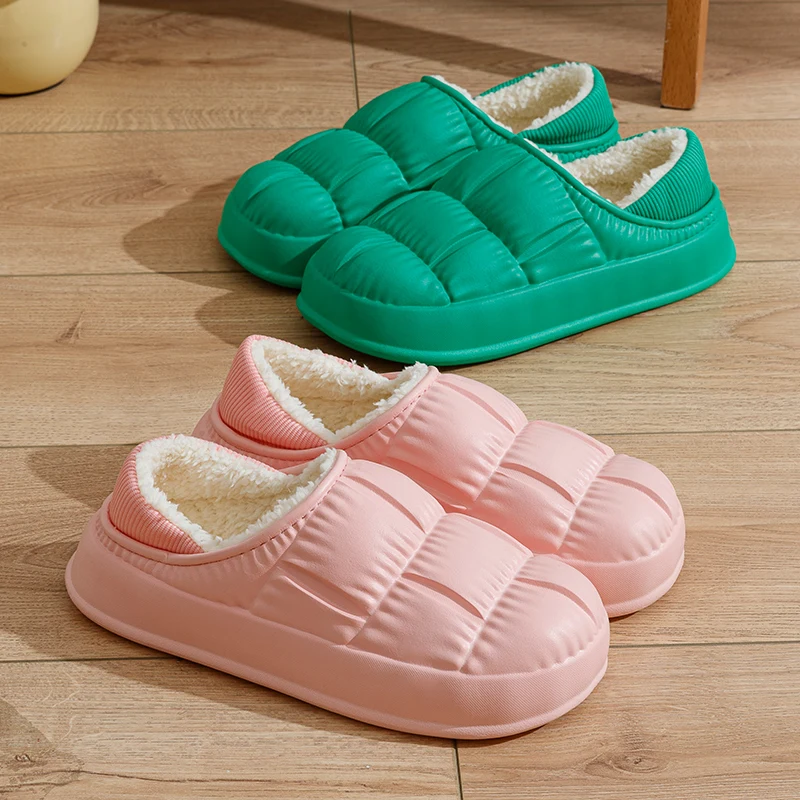 New Couple Style Winter Waterproof Soft Sole Ladies' Plush Slippers Mens Wrap Heel Antiskid Women Warm Home Casual Cotton Shoes