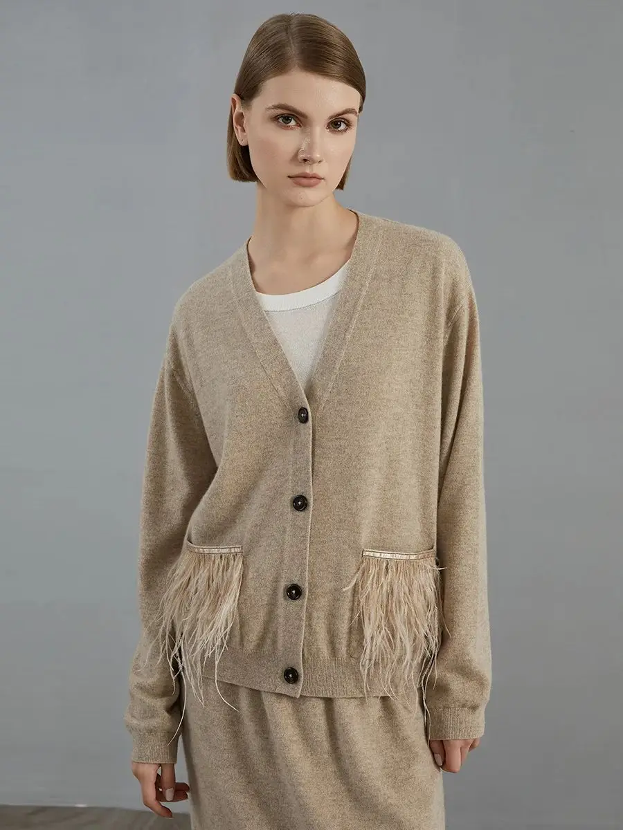 BC757 High quality luxury women's design sense high neck 100% cashmere cardigan sweater