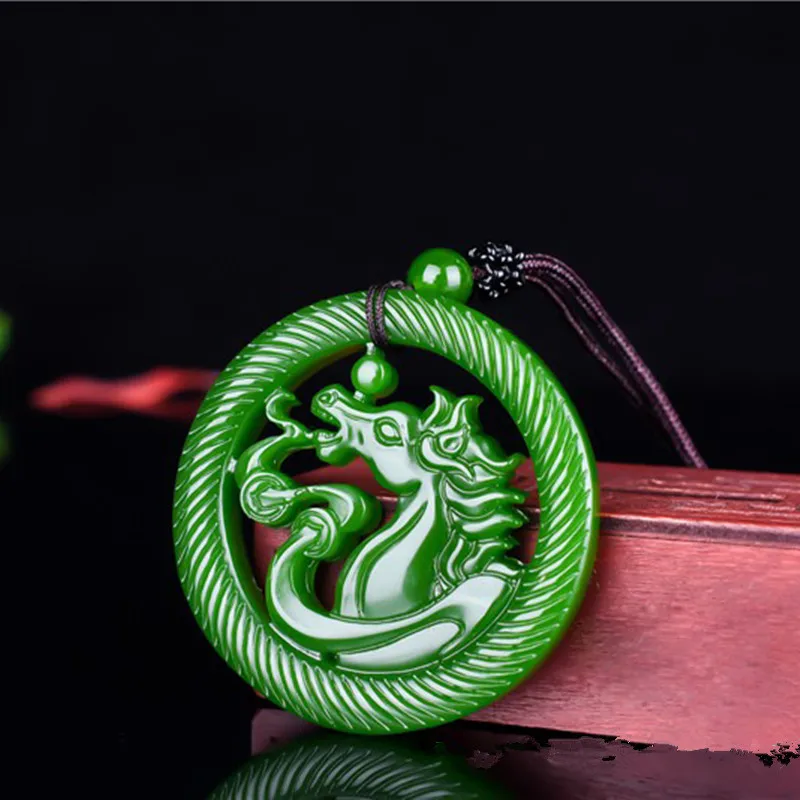 Natural Green Handmade Double-sided Carving Hollow Zodiac Horse Jade Pendant Fashion Boutique Jewelry 12 Zodiac Horse Necklace