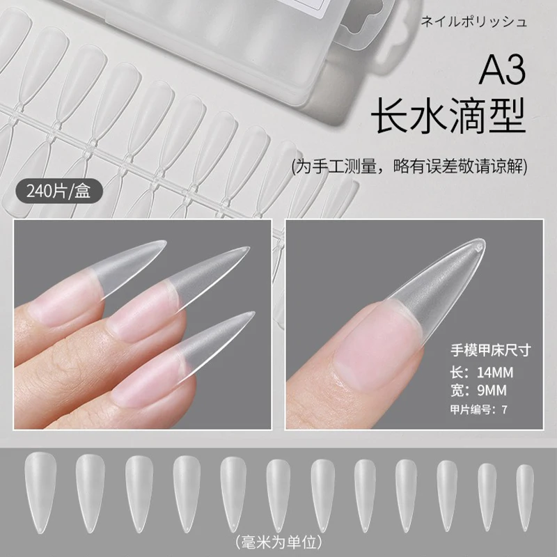 

240 Pieces Acrylic False Nail Capsule Short Long Teardrop Artificial Nail Extension Soft Gel Nail Tip Accessory Tool