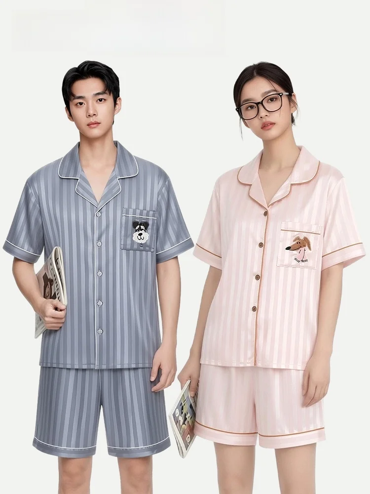 Couple's Ice Silk Pajamas Short Sleeve Water Light Silk Home Clothes Men's Summer Cool Feeling Outerwear Women's Home Clothes