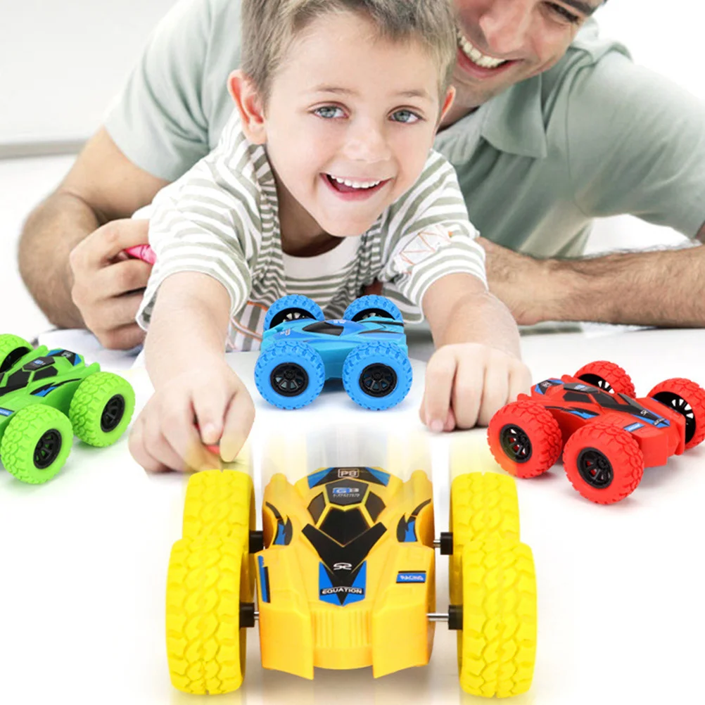 Voitures à inertie Double face, 2 pièces, rotation à 360 degrés, éducatives pour enfants en bas âge, ensemble de véhicules à tirer, camions tout-terrain pour enfants