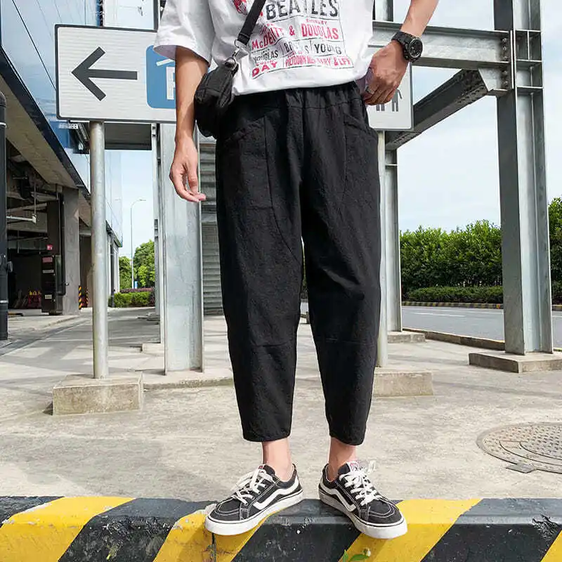 

Summer Thin Casual Harem for Men Loose Straight Nine-leg Pants Korean Style Trendy Student Loose Versatile Trendy Pants