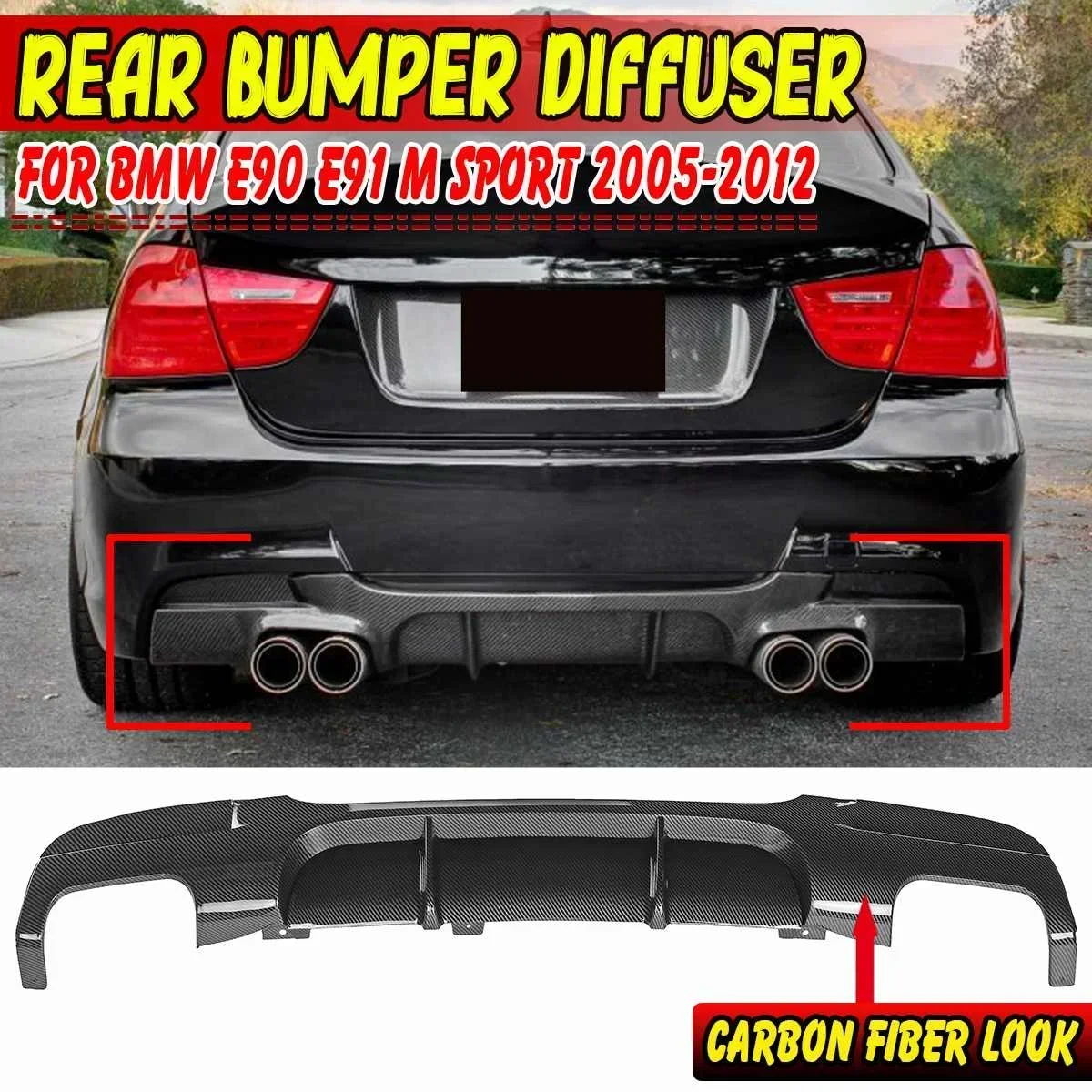 E90 E91 รถด้านหลังสปอยเลอร์กันชน Lip Splitter Diffuser สําหรับ BMW E90 E91 M Sport 2005-2012 ด้านหลังกันชน Body Kit