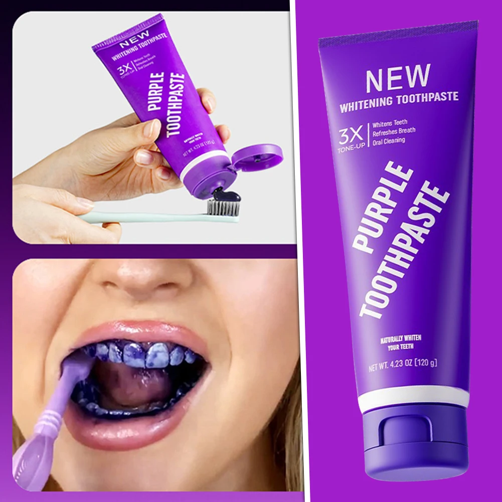 1/2/3pcs Instant Bright White Purple Toothpastes Peroxide-Free Cleaning Teeth Whitening Gel Fresh Breath Teeth Care Oral Health