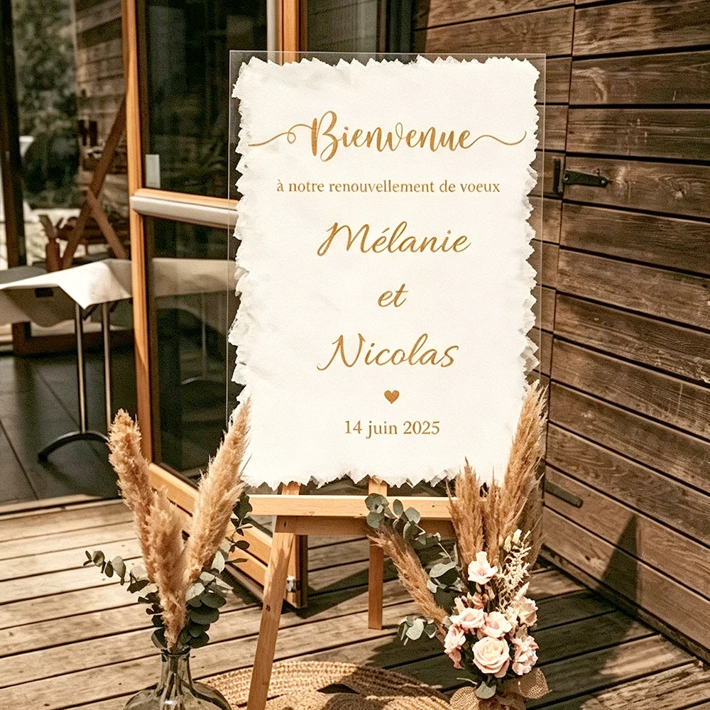 Bienvenue Wedding Mirror Vinyl Decal Custom Names Sticker French Style Wedding Welcome Sign Stickers Romantic Mariage Décor