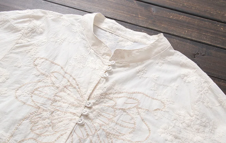 Beige butterfly embroidery shirts blouses for women cotton autumn clothes ladies autumn clothes for women tops