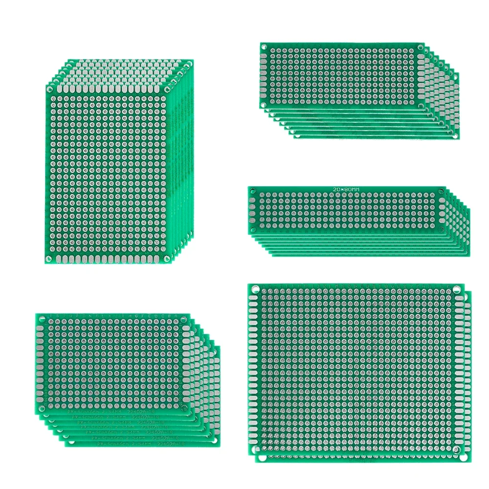 

34Pcs Double Sided PCB Prototype Board Kit Universal Green Circuit Board Set 2x8 3x7 4x6 5x7 7x9cm for DIY Electronics