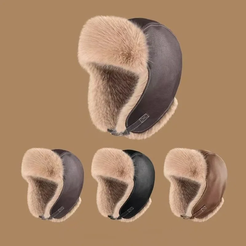 Fleece Lined Bombers Hat Windproof Warm Detachable Ear Flap Cap for Outdoor Cycling Commuting Unisex Men Women One Size 56-60cm