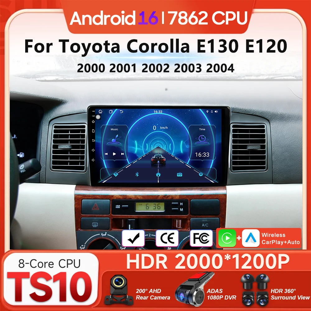 

Android-магнитола для Toyota Corolla E130 E120 2000-2006 с экраном, видео, мультимедиа, CarPlay, авто-навигацией GPS, 2DIN
