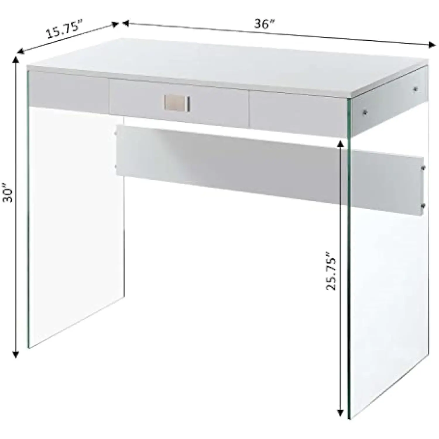 Soho 1 Drawer Glass 36 Inch Desk, White