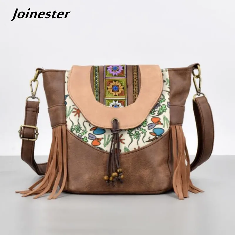 

Women Ethnic Style PU Leather Flap Crossbody Bag Tassel Beading Small Shoulder Bag for Girls Daily Cellphone Purse