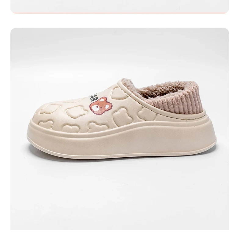 TZLDN Damen Herren Haus Wasserdichte Mode Bär Hausschuhe Slip on Schnee Winter Warme, vollständig mit Pelz gefütterte Hausschuhe Indoor Outdoor Schuhe – Detail 4