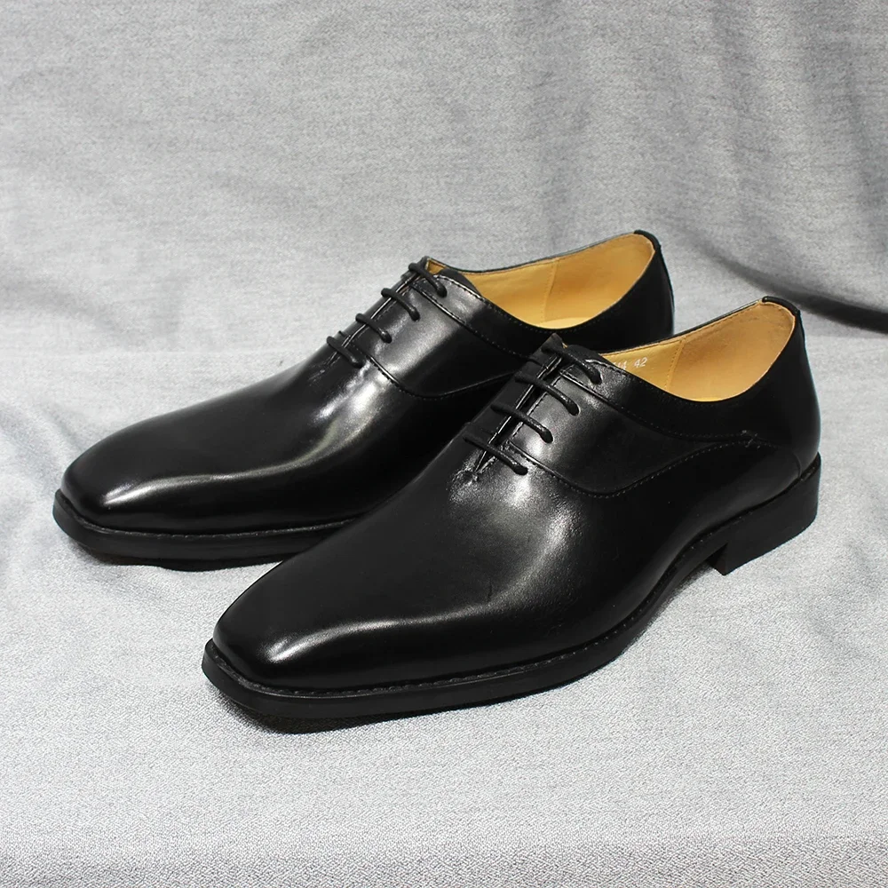 Classic Men's Genuine Leather Dress Shoes Lace-Up Plain Point Toe Business Office Formal Oxfords for Wedding Party