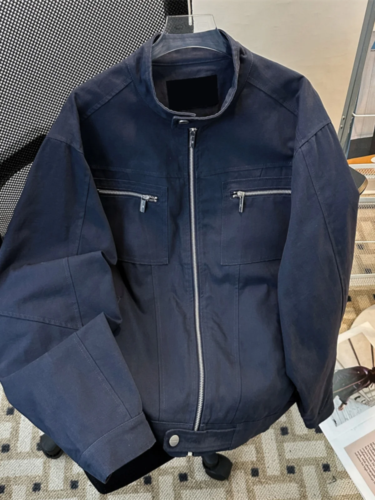 

Ретро американский винтажный джинсовый джинсовый джинсовый джерт с несколькими карманами и воротником-стойкой, рабочая одежда, молодежный трендовый джинт для пар