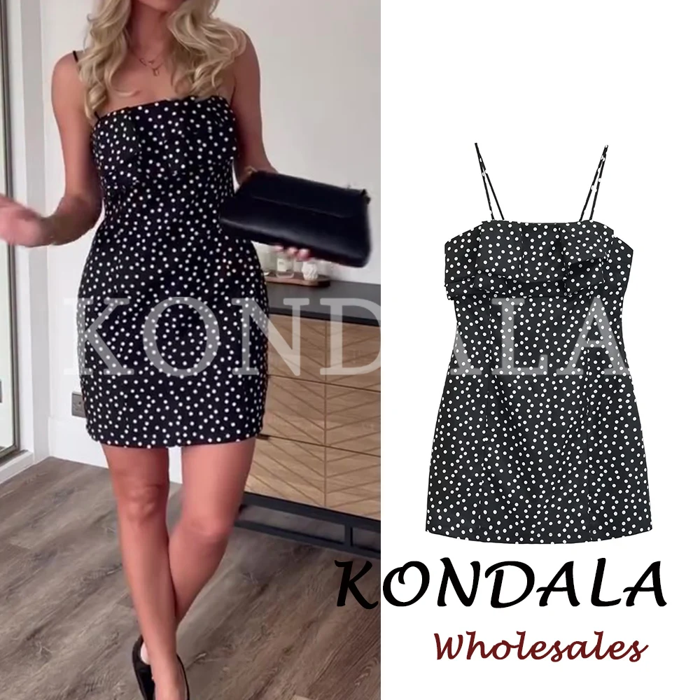 KONDALA Schickes Etuikleid für Damen mit Polka Dots – Modisches 2026er Frühlings-Partykleid mit Reißverschluss, Falten und rückenfreiem Design – Sexy Mini-Kleid für Frauen