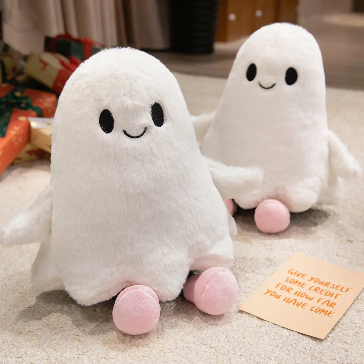 

New Halloween White Ghost Plush Toys Soft Cute Cartoon Little Elf Throw Pillow Sofa Cushion Funny Halloween Decor Children Gift