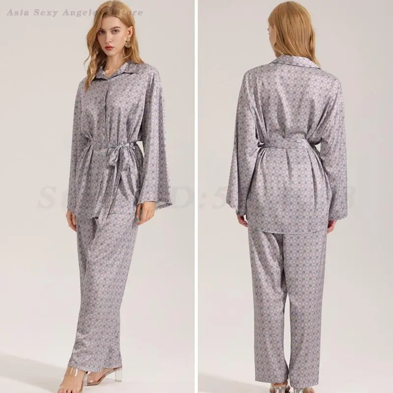 Fashion Light Luxury Pajamas Set Spring Autumn Long Sleeve Top&Trouser Pyjamas Suit Women's Sexy Home Wear Printed Sleepwear