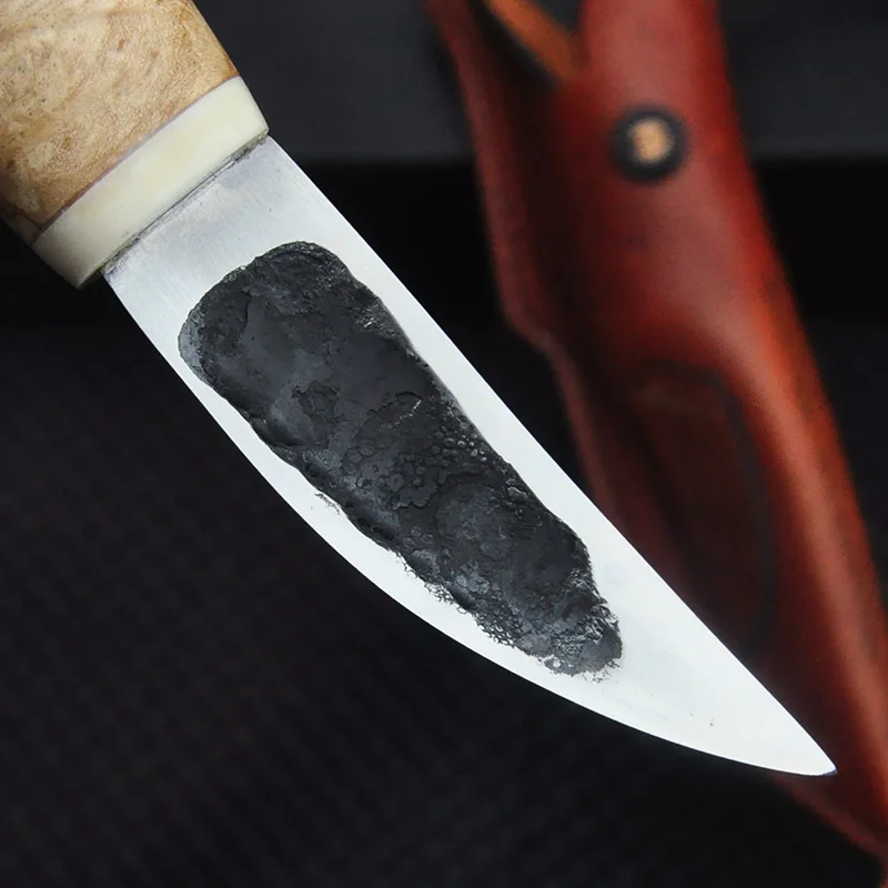 Yakut Ковка из высокоуглеродистой стали Маленький прямой нож Открытый Кемпинг Охота Тактическая защита Фиксированный нож Ручка из цельного дерева EDC