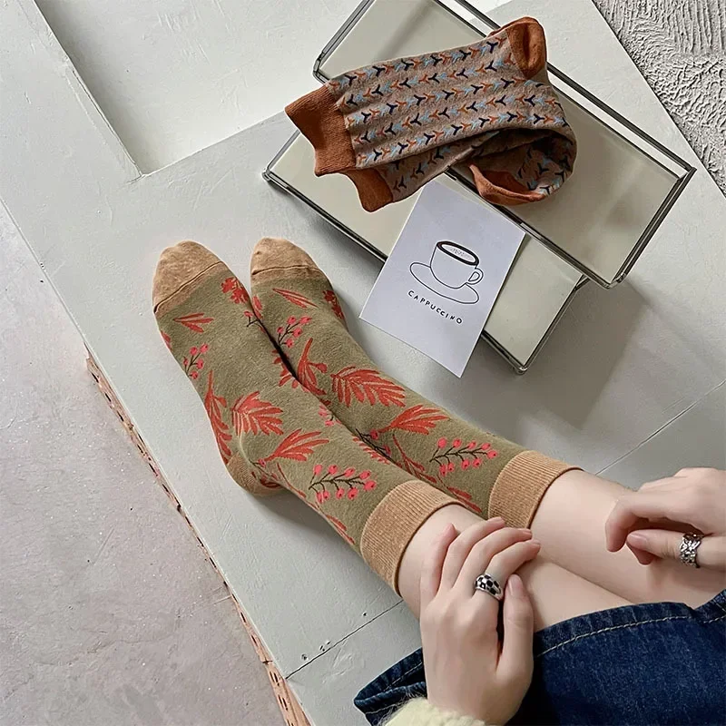 Fashion Harajuku Retro Socks Women Korean Style Vintage Streetwear Women Socks College Style School Girls Cotton Long Socks