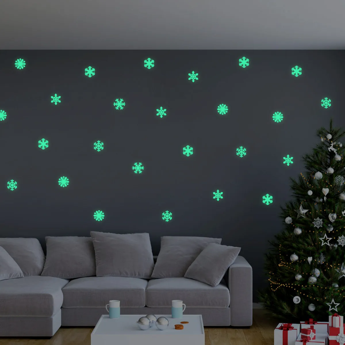 50Pcs 3D Snowflake Wall Stickers Luminous Fluorescent Decals for Christmas Room Home Party Decorations Window Clings