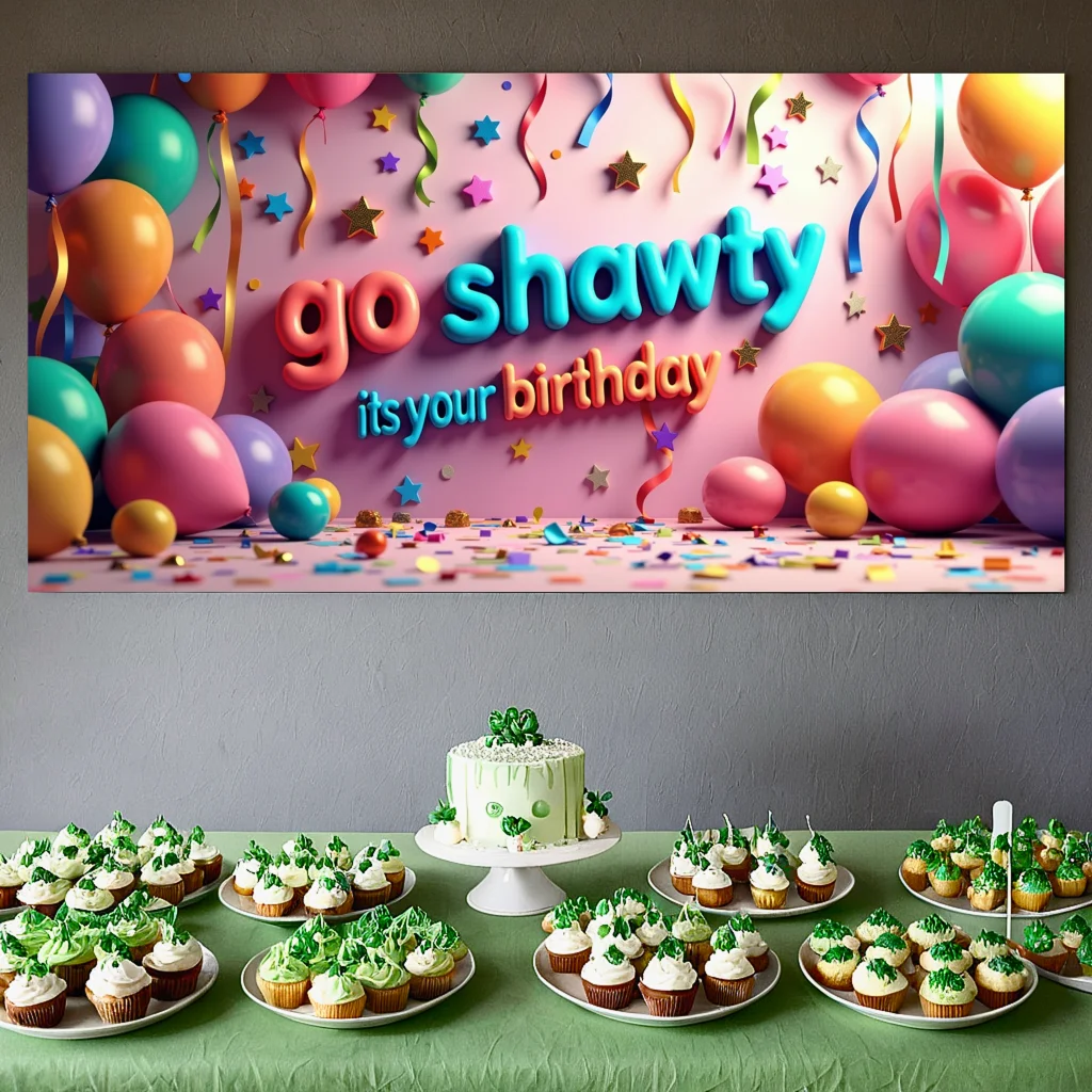 Celebration Banner Birthday Backdrop Colorful Balloons Background Go Shawty Its Your Birthday Party Decorations