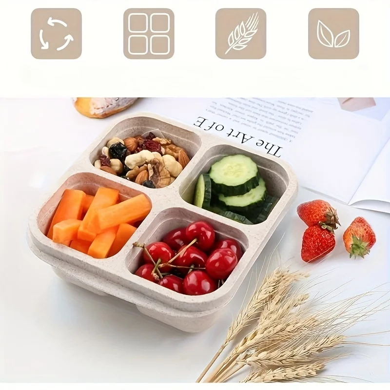 4pcs, Bento Boxes, Snack Containers, Lunch Box, 4 Compartments Reusable Meal Prep Lunch Containers, For Picnic, Camping, School