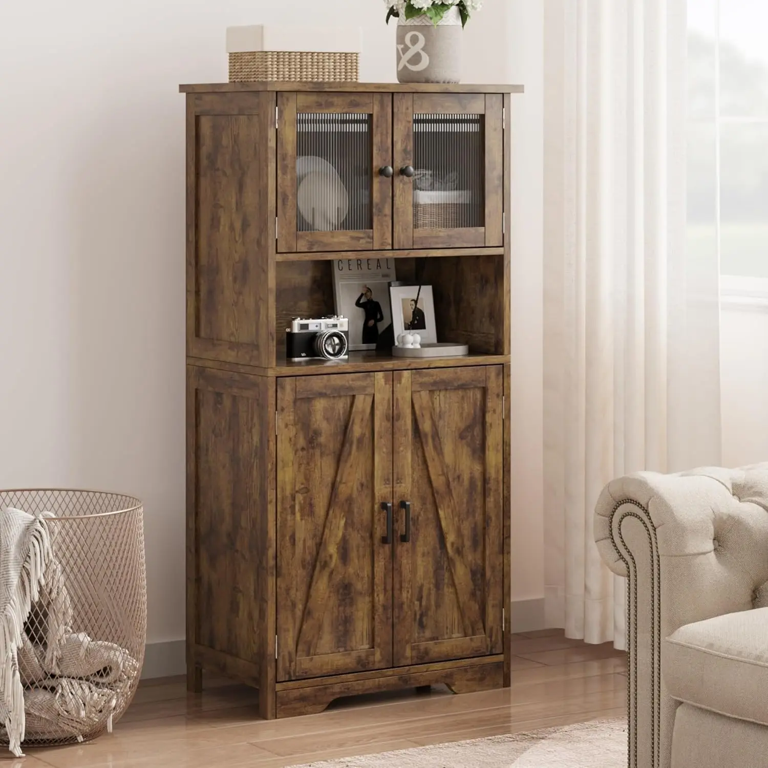 4 Türen – Badezimmerschränke mit verstellbarem Einlegeboden, Badezimmerschrank mit 4 Fächern, Hochschrank Badezimmer für Badezimm