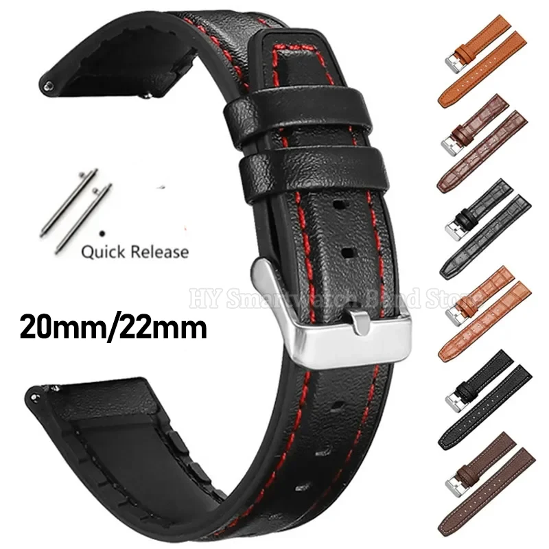20mm 22mm Leather Watch Band for Seiko for Omega for Rolex Replacement Bracelet Men Women Quick Release Bracelet Waterproof Belt