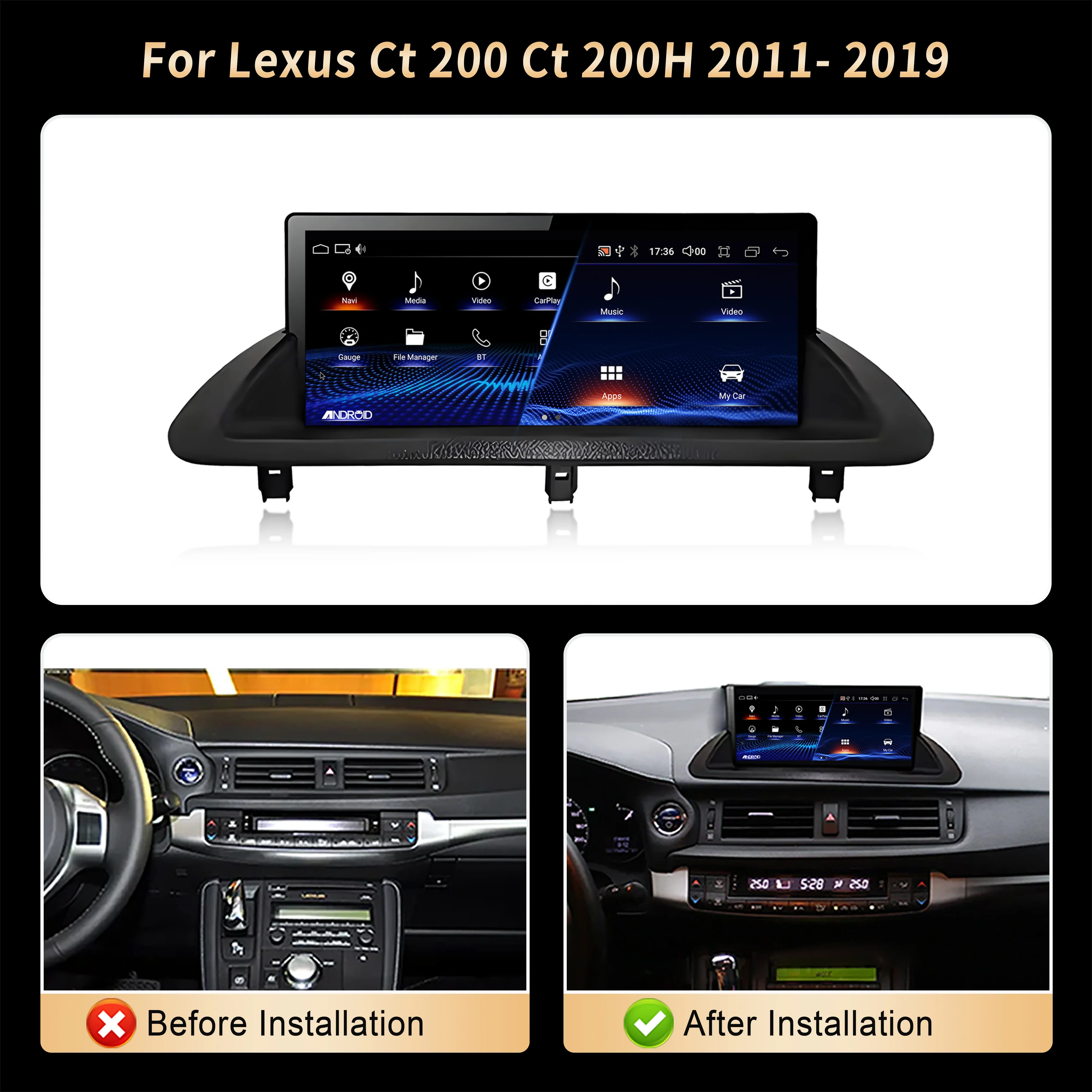 10.25inch Android 14 For Lexus Ct 200 Ct 200H 2011-2019 Car Radio Multimedia Navigation Wireless Carplay Snapdragon 668S Screen