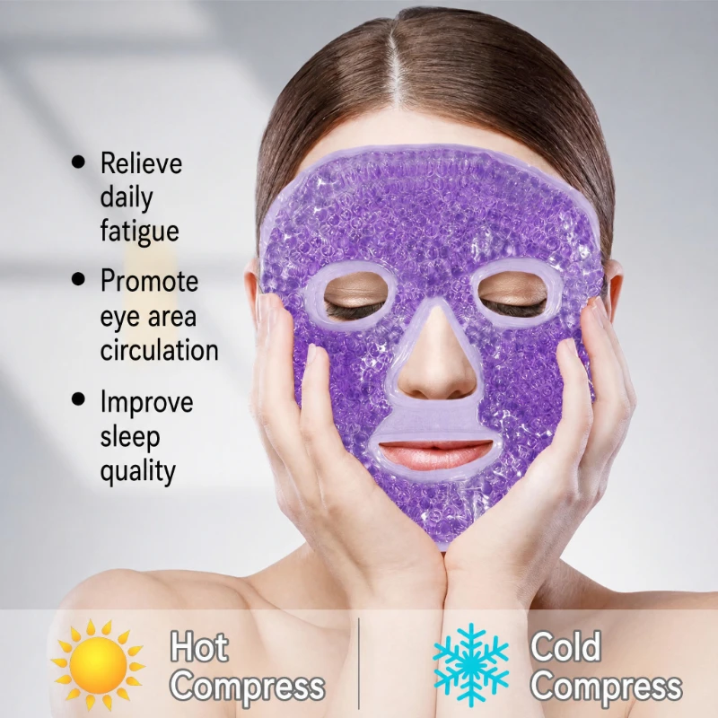 Migraine Relief Reusable Gel Beads Ice Pack Half Face Summer Ice Mask Soothe and Calm Face Shield for Sleep and Facial Cooling