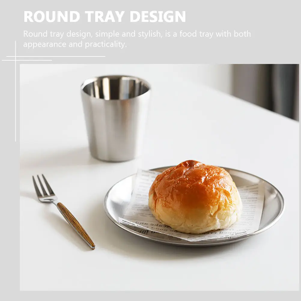 1Pcs High-Density Stainless Steel Round Tray Food-Safe Non-Toxic Smooth-Edge Round Cake Plate Fruit Serving Tray Grill Kitchen