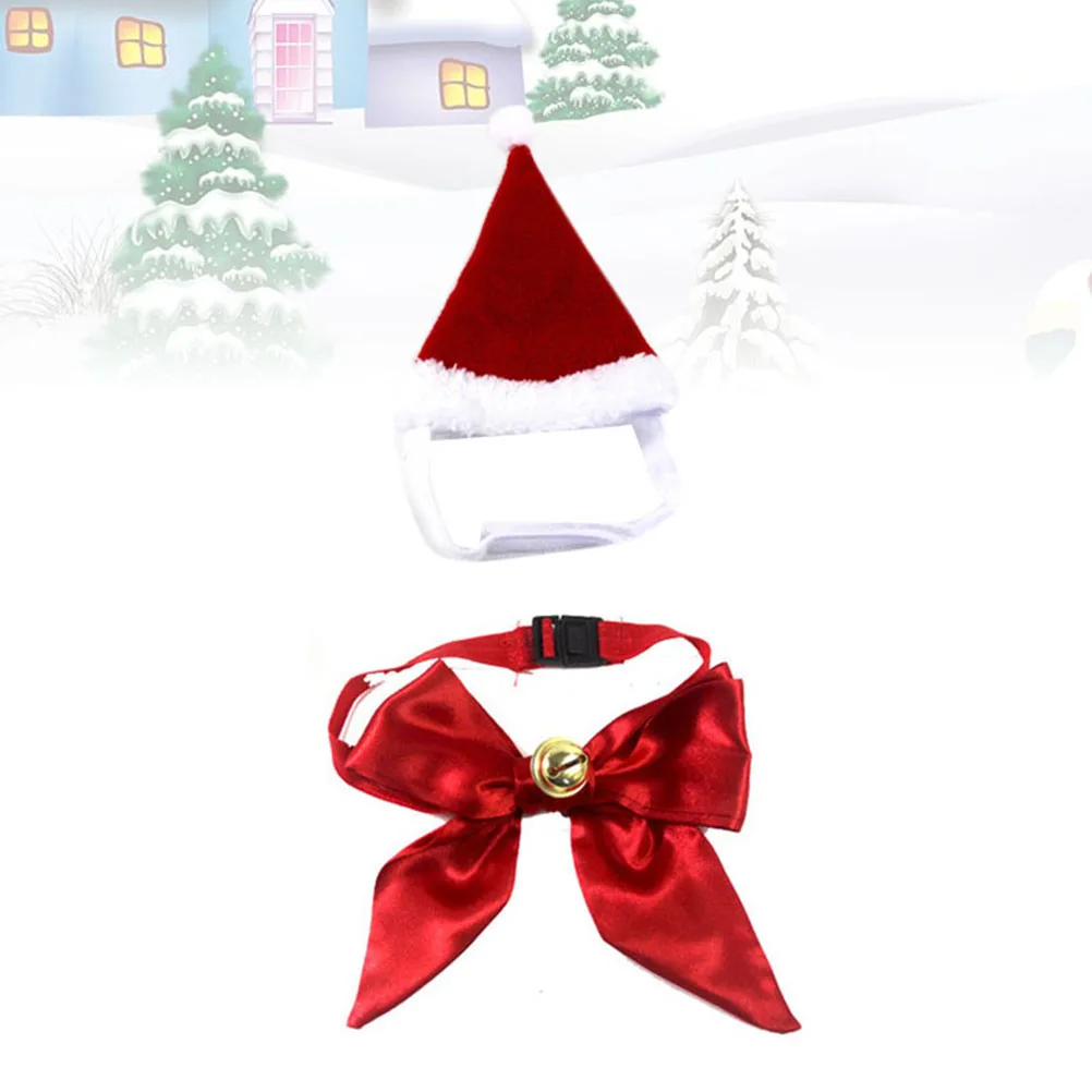

Hat Bow Set Xmas Bowknot Shape Pet Necklace Collar Christmas Costume Dog Clothes Christmas Costume Pet Accessories