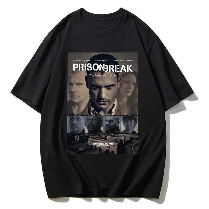 Men Vintage T Shirts Tv Series Prison Break Aesthetic Clothing Michael Scofield Y2k Shirt Streetwear Printed T-shirt Top Cotton