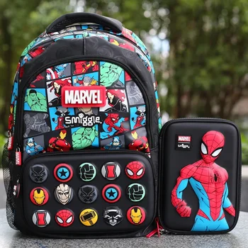 ใหม่ Marvel Smiggle กระเป๋านักเรียน Superhero กระเป๋าเป้สะพายหลังเด็กชาย Iron Man Spiderman นักเรียนปีกระเป๋าเป้สะพายหลังขวดน้ํากระเป๋าอาหารกล่องดินสอ