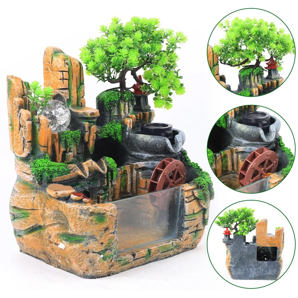 Indoor Desktop Rockery Fountain Waterfall Spray Decoration for Restaurant, Fountain, Garden with LED Lighting