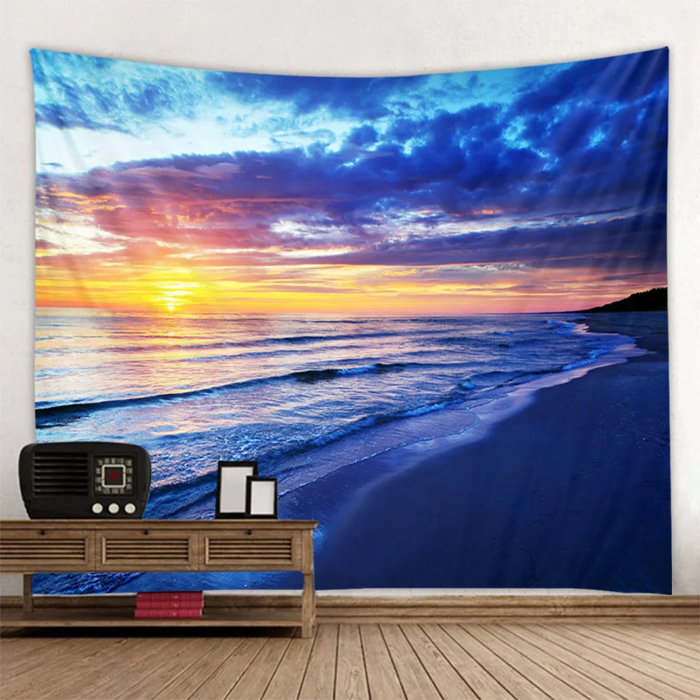 

Sea view tapestry, wall mounted background fabric, beach coconut trees, room aesthetic decoration, yoga bed sheets, picnic mats