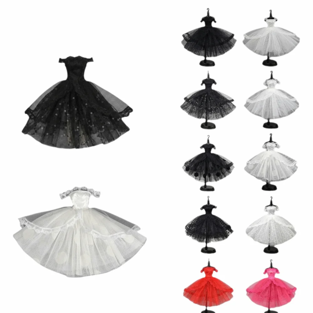 Cute Black Dotted Black Princess Dress Lace Tutu Mini Doll Clothes Multilayer Doll Dress Dolls