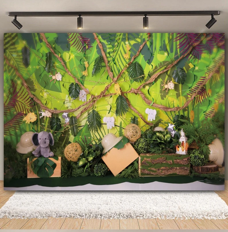 Wild Animal Jungle Birthday Backdrop Banner Baby Shower Party Personalised Photography Background For Photo Studio
