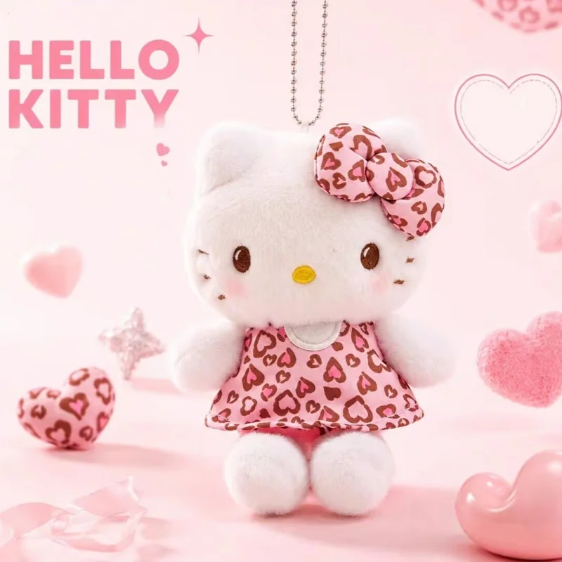 Produced By E-Strong Hello Kitty Leopard Print Skirt Soft Plush Doll Keychain Jeans Belt Clip Hanging Ornaments Classmate Gifts
