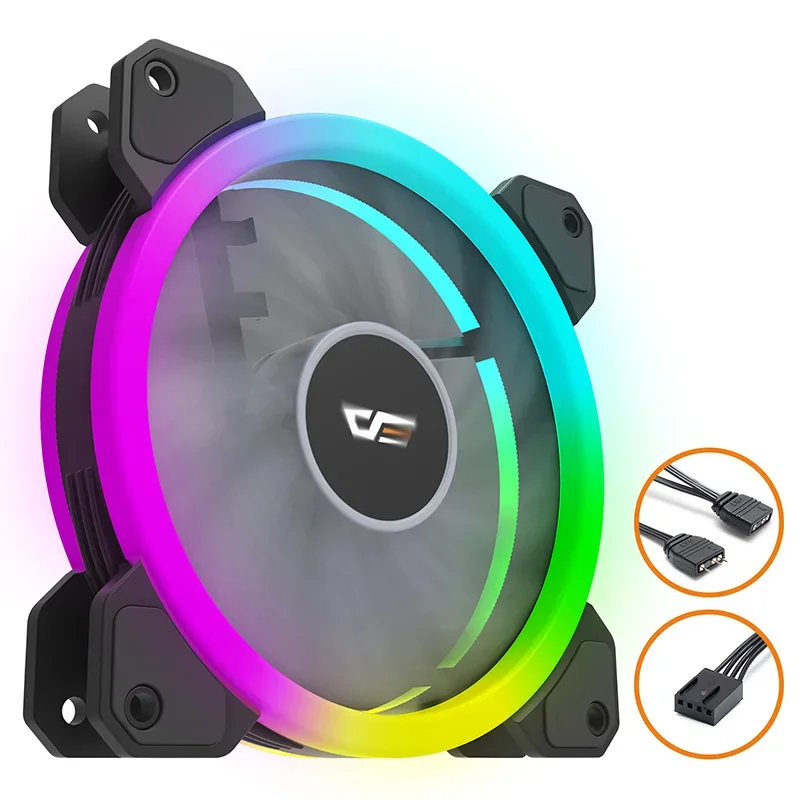 Darkflash 120mm 6PIN RGB Case Fan Aura Sync PWM Computer Cooling Fan RF Remote Control Quiet PC Chassis Fan Black