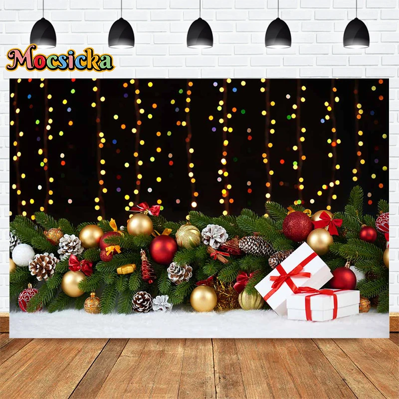Mocsicka Photography Background Winter Christmas Gift Box Glitter Backdrop Kids Portrait Family Mural Photo Banner Studio Prop