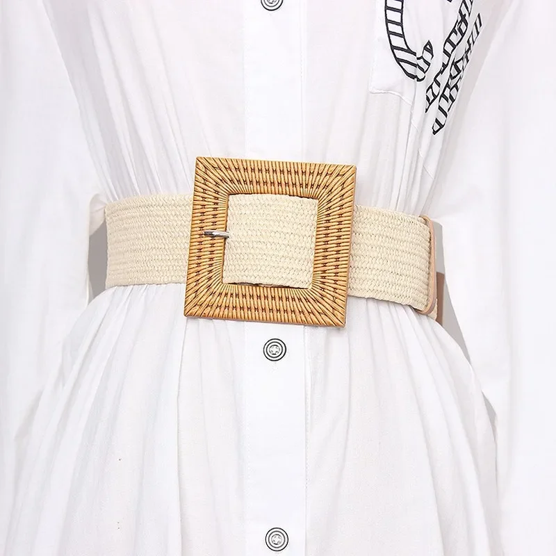 Women\'s Beach Bohemia Elastic Belt Girdle Square Bucklet Braided Summer Dress Women Korean Fashion Strap