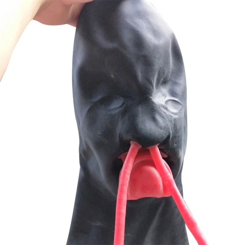 قناع مطاطي ثلاثي الأبعاد للرجال ، عيون مغلقة ، هفوة الفم الحمراء ، أنبوب الأنف التوصيل ، طويل ، الرأس حولها ، 59-63 سنتيمتر